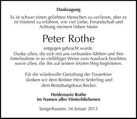 Traueranzeigen Von Peter Rothe Abschied Nehmen De