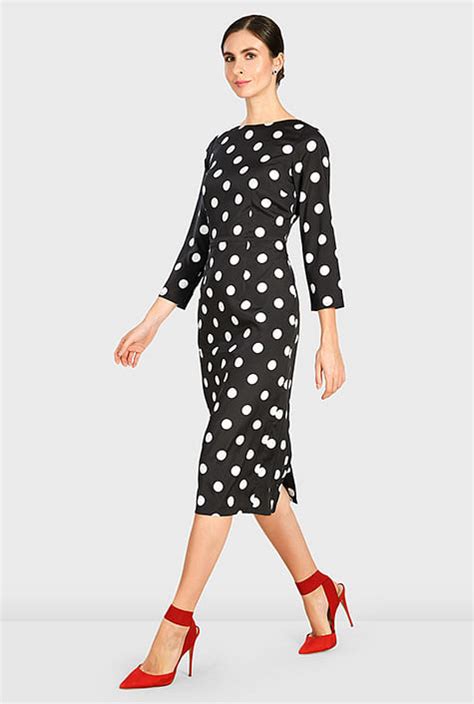 Shop Polka Dot Print Crepe Sheath Dress Eshakti