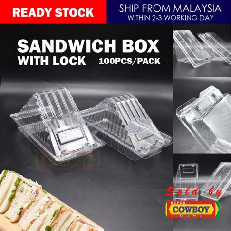 Pcs Sandwich Box With Lock Bakery Disposable Plastic Clear Food