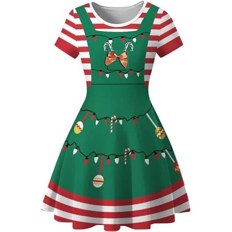 Iefiel Enfant Fille Robe Lutin Noël Déguisement Costume Carnaval