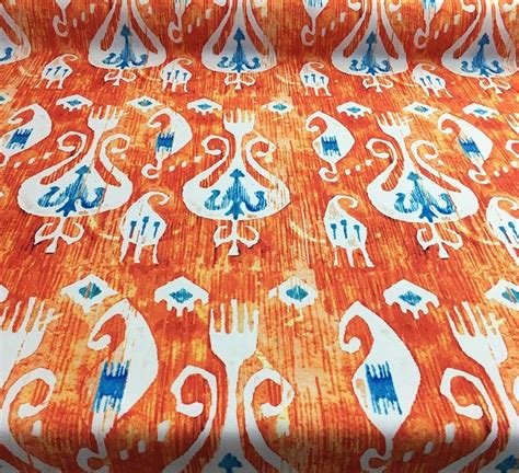 Native American Fabric by the Yard, İkat Fabric, Orange Blue Upholstery ...