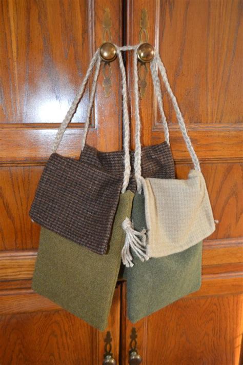 Set Of 3 Ditty Bags Primitive Decor Wool Bag Prim By Suesakornshop