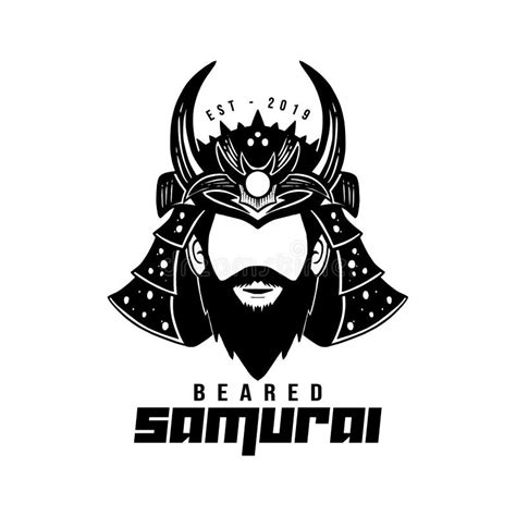 Logotipo Samurai Barbudo Preto E Branco Ilustração do Vetor