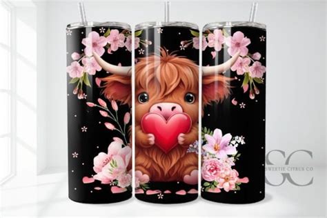 Highland Cow Valentine Tumbler Wrap Graphic By Sweetie Citrus Co