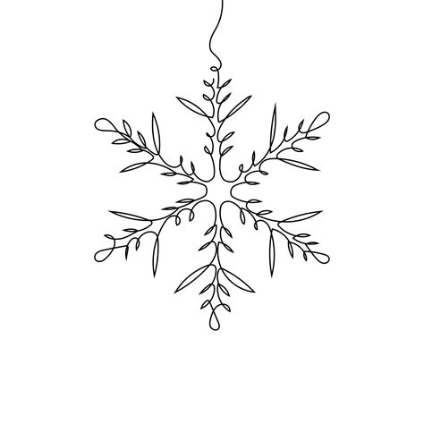 Continuous one-line drawing of a snowflake. New Years celebration ...