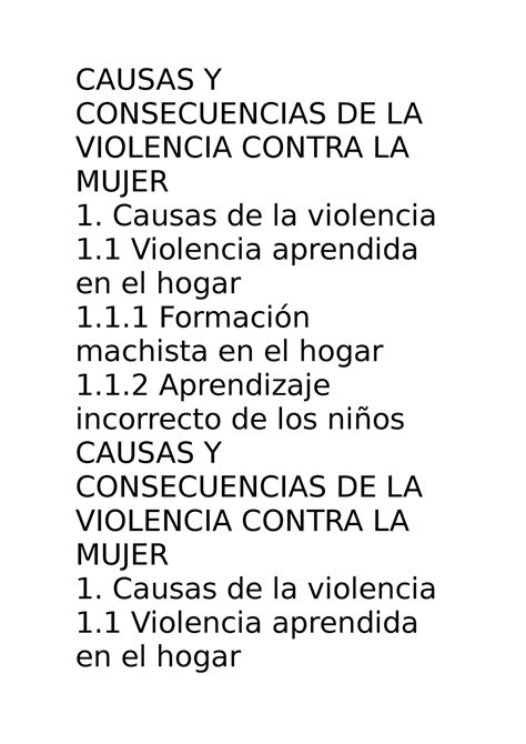 Causas Y Consecuencias DE LA Violencia Contra LA Mujer CAUSAS Y