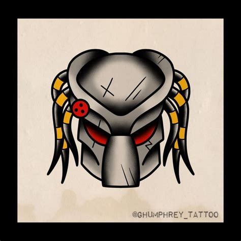 Predator Mask Tattoo Flash Art