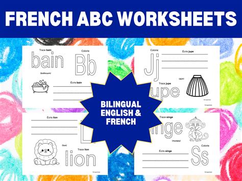 French Alphabet Worksheets Downloadable Printable Bilingual - Etsy