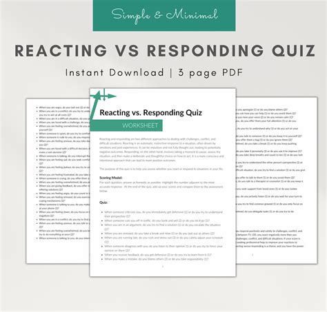 Reacting Versus Responding Quiz Pdf Worksheets For Therapists Couples