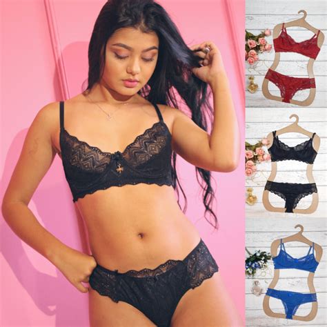 Conjunto Lingerie Rendado sem Bojo Aro Sutiã e Calcinha Sensual