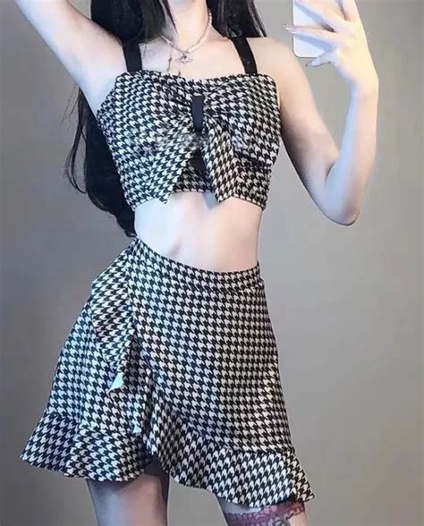 Hanging Neck Striped Patchwork 2 Piece Bikini Swimwear Gothic Honey