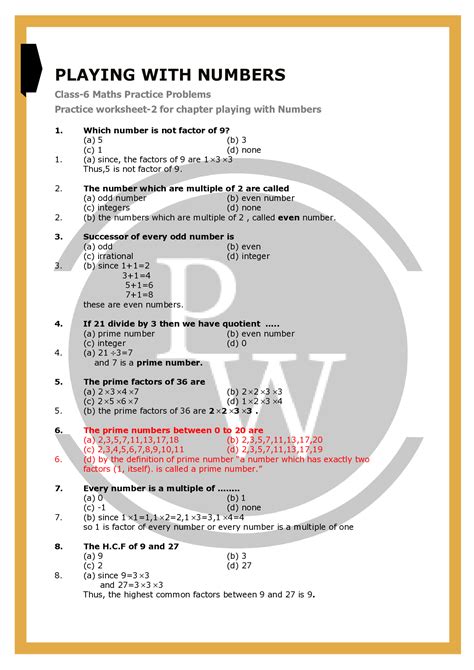 Worksheet For Chapter Playing With Numbers Class Maths