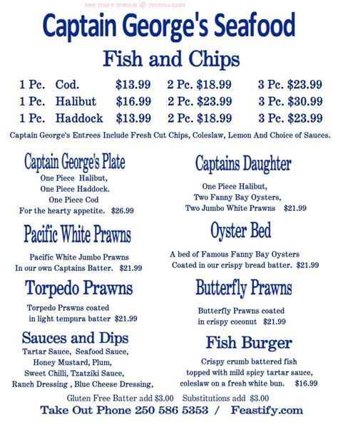 Online Menu of Captain Georges Seafood Restaurant, Parksville, British ...