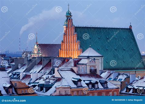 Old Town of Warsaw Snowy Roofs in Winter Stock Photo - Image of snow ...