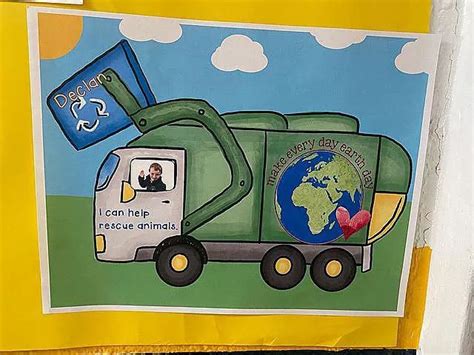 A Painting Of A Garbage Truck With The Earth On It S Back And People Inside