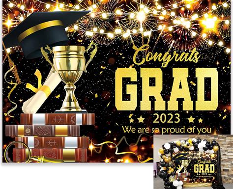 7x5ft 2023 Graduation Black Gold Backdrop Glitter Prom