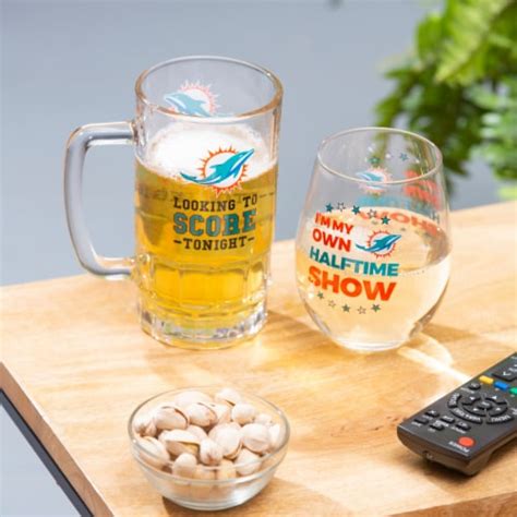 Evergreen Miami Dolphins Stemless 17OZ Wine Beer 16 OZ Gift Set One