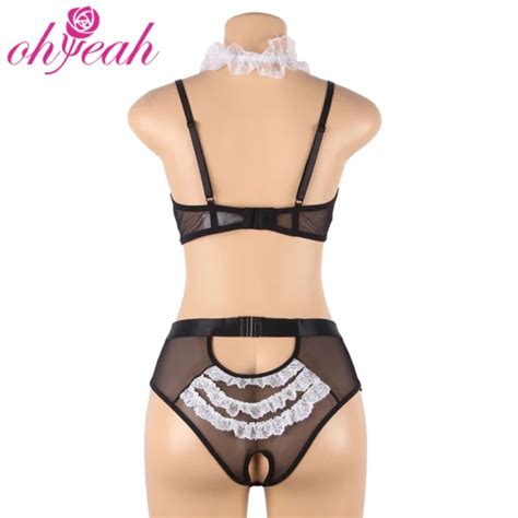Wholesale Luxury Two Pieces Stylish Erotic Maid Costume Sexy Lingerie Bra And Panties Sets