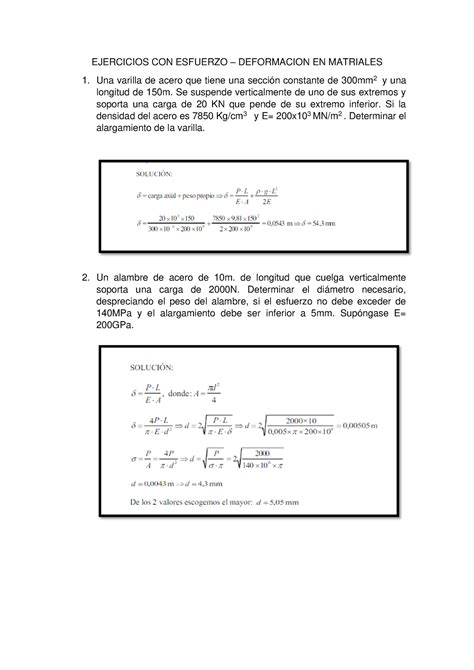 Ejercicios Con Esfuerzo Y Deformacion Resuelto Ejercicios Con