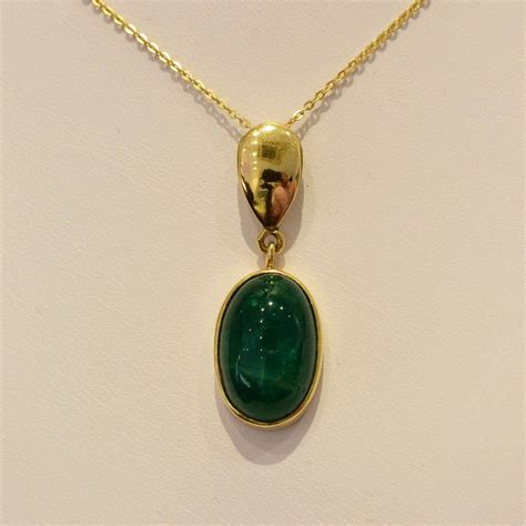 8.20ct Colombian Emerald Cabochon Pendant in 18K Yellow Gold