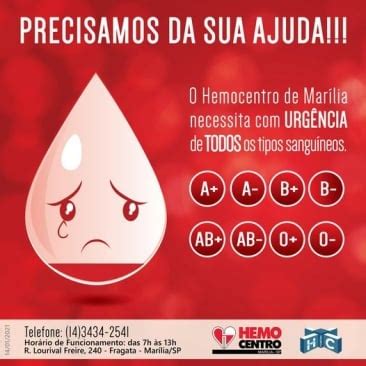 Hemocentro de Marília pede doações de todos os tipos de sangue estoque