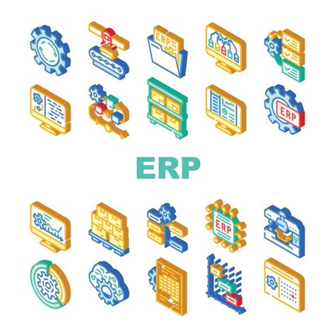 Erp Enterprise Resource Planning Icons Set Vector Vector Art