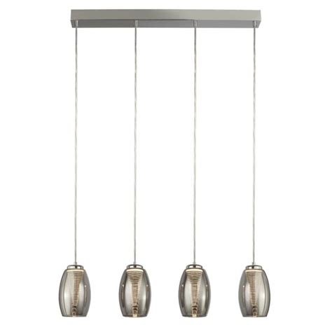 Modern 4 Lamp Led Smoked Glass Bar Pendant Ceiling Light Chrome