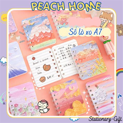 Mẫu SỔ TAY LÒ XO A Trang Kẻ Ngang CAPYBARA Hot Trend Tập Vở Mini Viết Note Peach Home