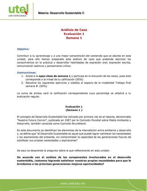 Desarrollo Sustentable Analisis de Caso 1 Anlisis de Caso EvaluaciÛn