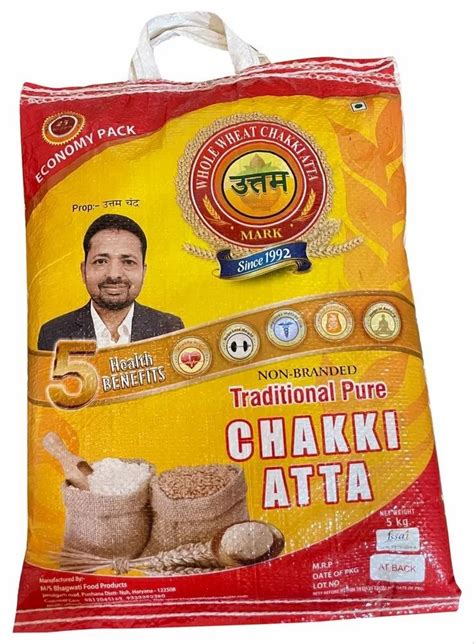 Indian Wheat 5 Kg Uttam Chakki Atta Packaging Type Plastic Sack Bag