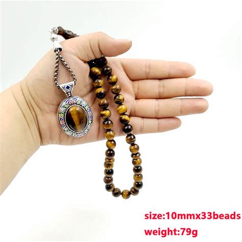 Tasbih Men Natural Tiger Eye Stone Prayer Beads Muslim Misbaha Tibetan