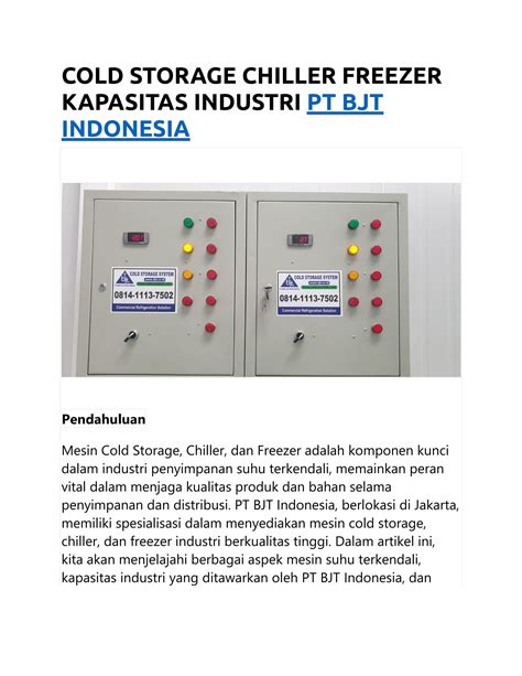 Cold Storage Chiller Freezer Kapasitas Industri Pt Bjt Indonesia By Pt