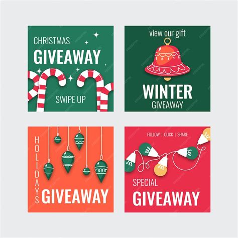 Premium Vector | Flat christmas giveaway instagram posts collection