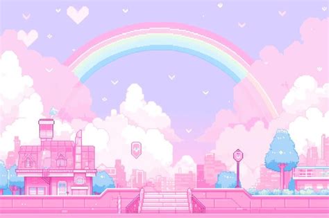 Premium Photo | Rainbow with sky background in pixel art style