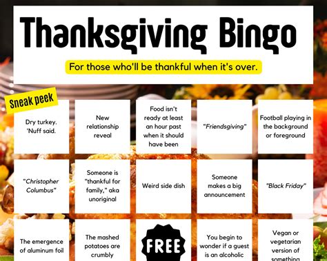 Thanksgiving Bingo Snarky Printable Games Funny Thanksgiving Activities ...