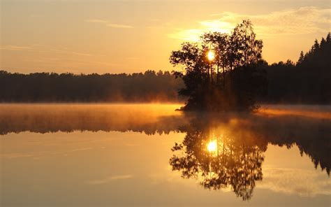 Wallpaper Sunlight Trees Landscape Sunset Lake Nature