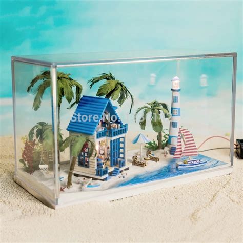 Diy Wooden Dollhouse Miniature W Light Romantic Aegean Sea Beach House