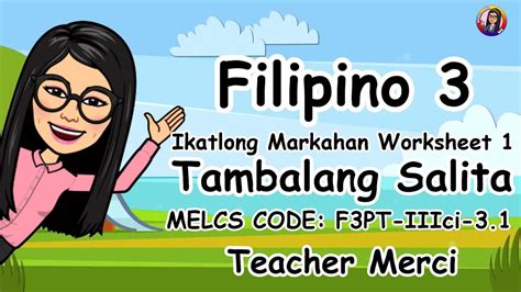 Tambalang Salita Worksheet For Grade 3