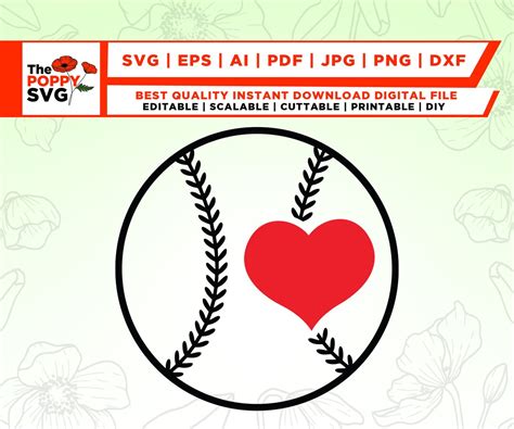 Softball Svg, Sports Clipart, Heart Svg, Stitches Svg, Large Round ...