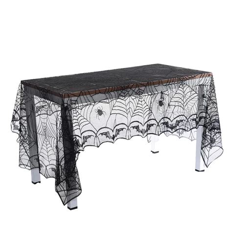 Black Lace Spider Web Halloween Tablecloth Table Cloth Rectangle Tablecover Halloween