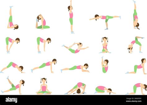 Yoga para niños Poses aisladas y asanas para niños sobre fondo blanco