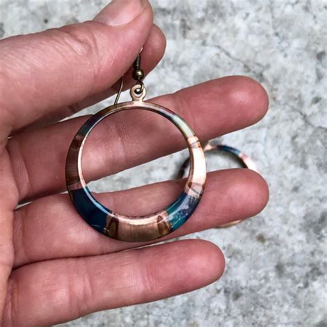 Hoop Earrings Copper Boho Hoops Flame Patina Copper Etsy