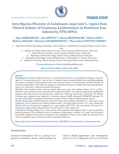 PDF Intra Species Diversity Of Leishmania Major And L Tropica From