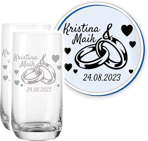 LALALO Leonardo Hochzeit Trinkglas Geschenk Set 2 St Graviert