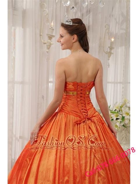 Classical Orange Quinceanera Dress Strapless Taffeta Ruffles Ball Gown