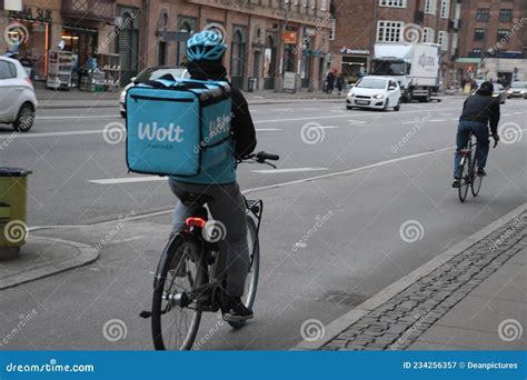 Wolt Partner Food Deliver Bike Rider In Copenhagen Denmark Editorial