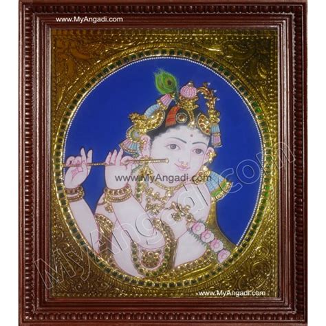 Krishna Playing Flute Tanjore Painting