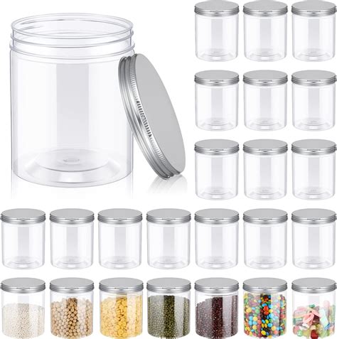 Amazon Irenare 24 Pcs 16 Oz Clear Plastic Jars With Ribbed Lids