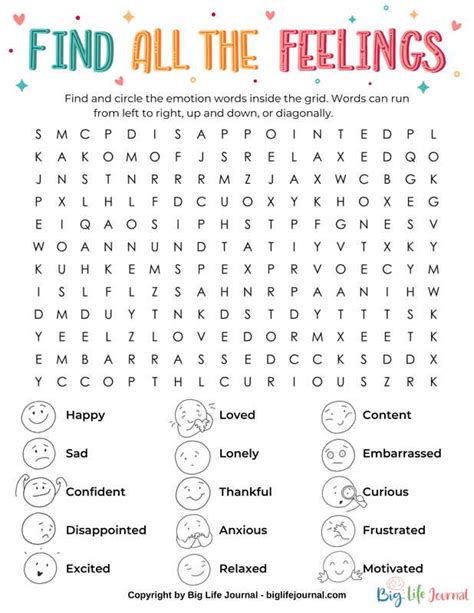 Emotions Word Search Printable Pdf