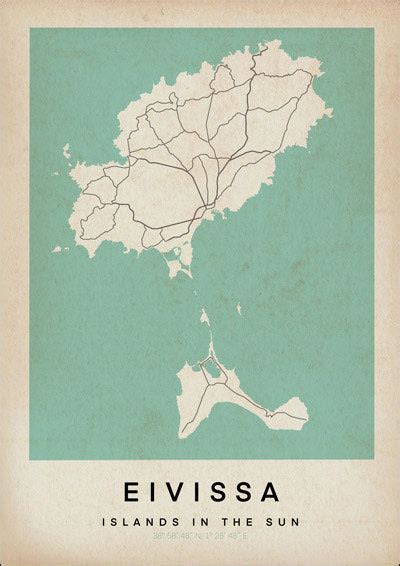 Eivissa Map Poster Retro Map Art Print Of Spain Myretroposter